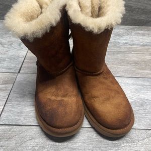 Ugg Australia Bailey Bow Fur Lined Suede Winter Snow Boots Brown size 4